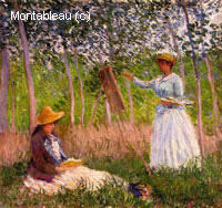 Suzanne lisant et Blanche peignant dans le marais à Giverny