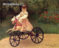 Jean Monet sur son tricycle à cheval