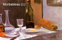 Nature morte avec bouteille, carafe, ain et vin