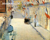 Rue Mosnier Décorée de Drapeaux, avec un Homme sur des Béquilles