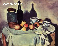 Nature Morte, Table, Bouteille, Tasse et Fruit